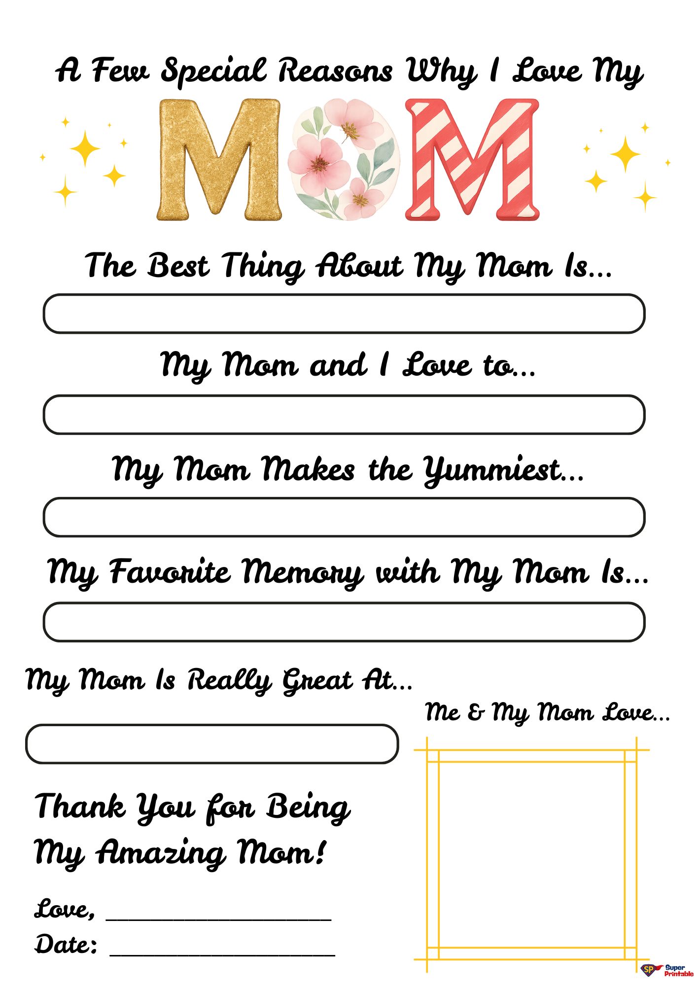 I Love My Mom Printable Mother’s Day Questionnaire