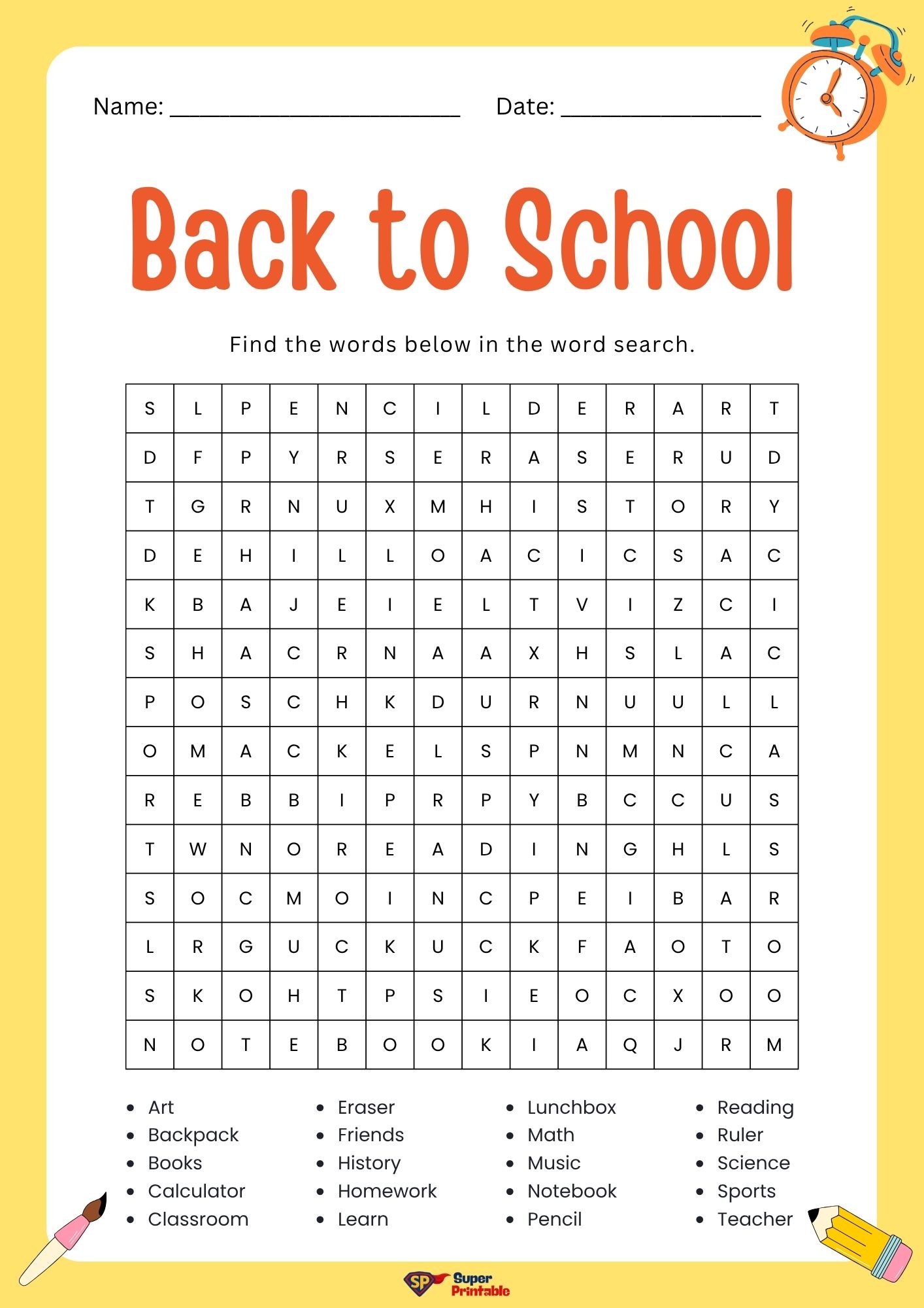 Back To School Word Search Printable for Kids