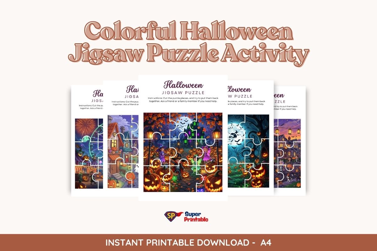 5 Colorful Halloween Jigsaw Puzzle Activity | Free PDF Printables