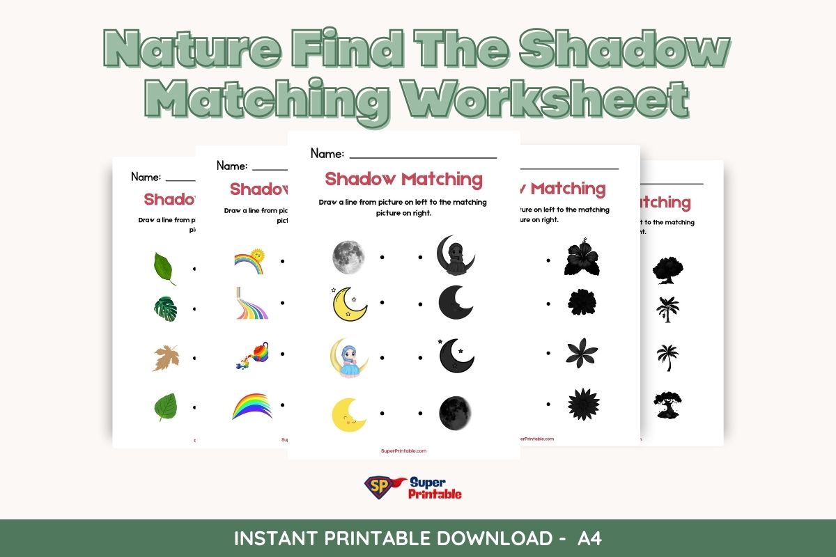 7 Nature Find The Shadow Matching Worksheet | Free PDF