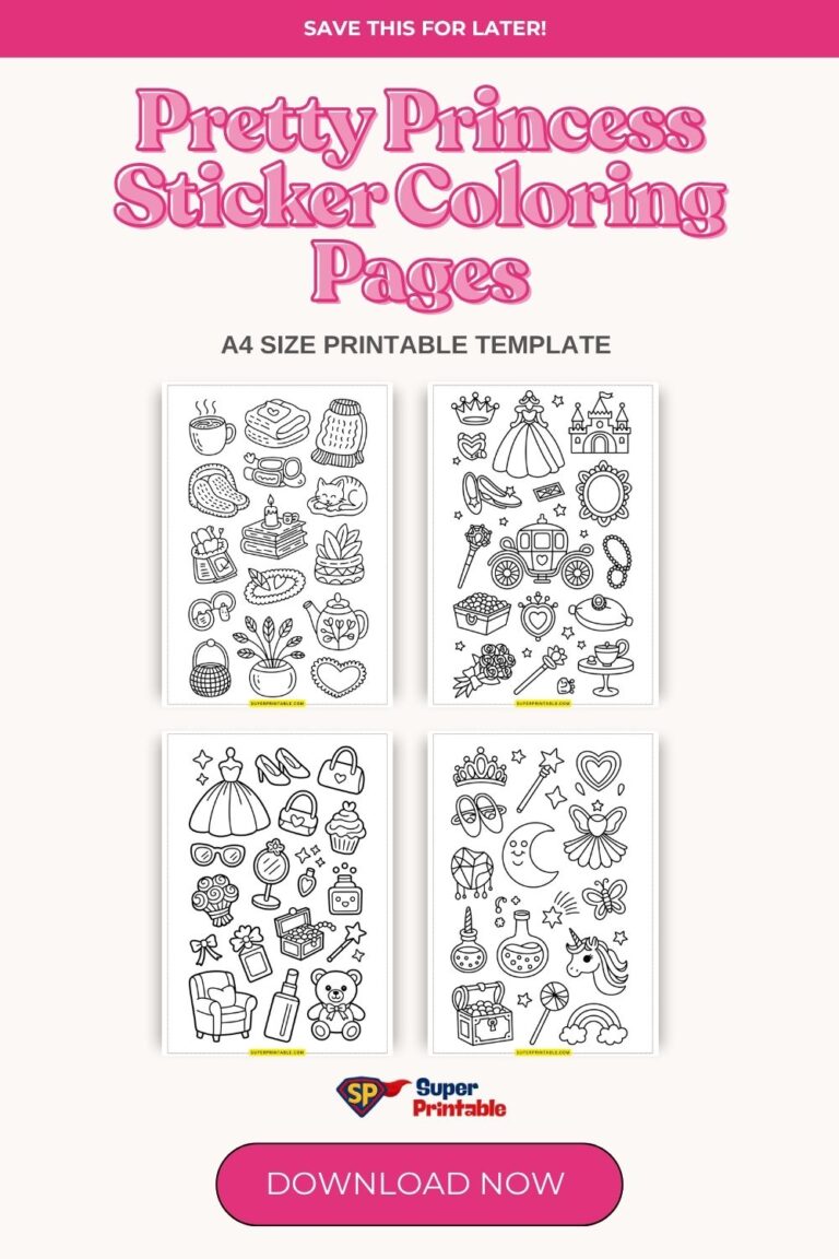 Pretty Princess Sticker Coloring Pages | Free PDF Printables