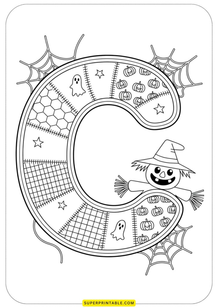 Quilted Halloween Alphabet Coloring Pages for Kids | Free PDF