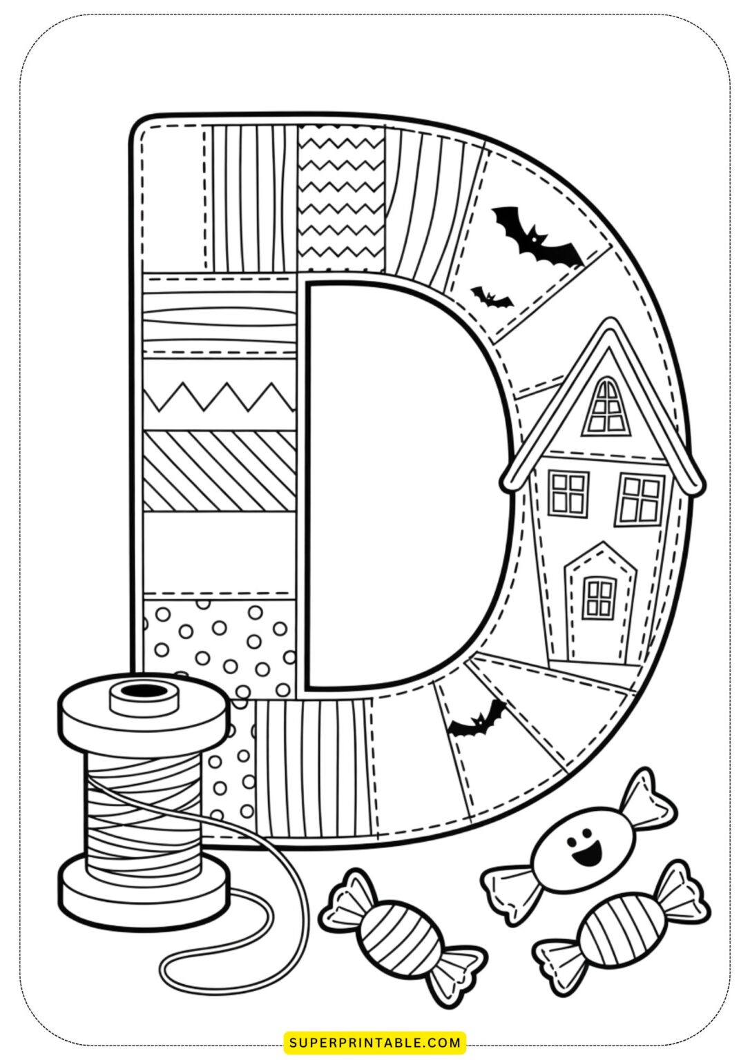 Quilted Halloween Alphabet Coloring Pages for Kids | Free PDF