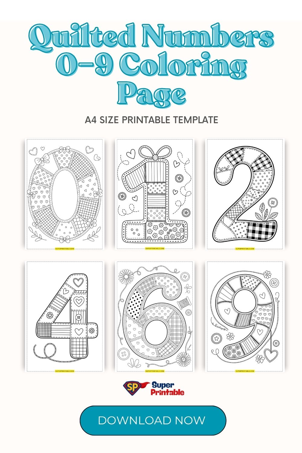 Quilted Numbers 0–9 Coloring Page | Free PDF Printables