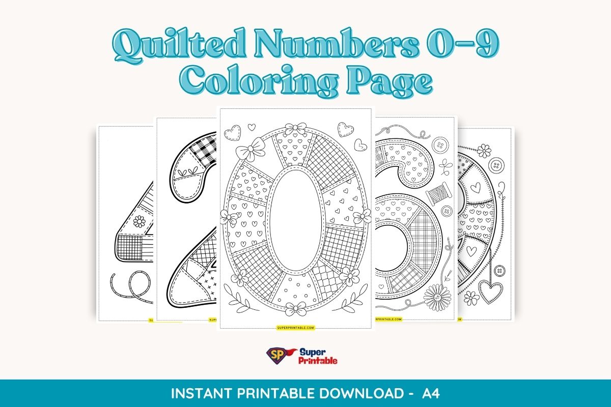Quilted Numbers 0–9 Coloring Page | Free PDF Printables