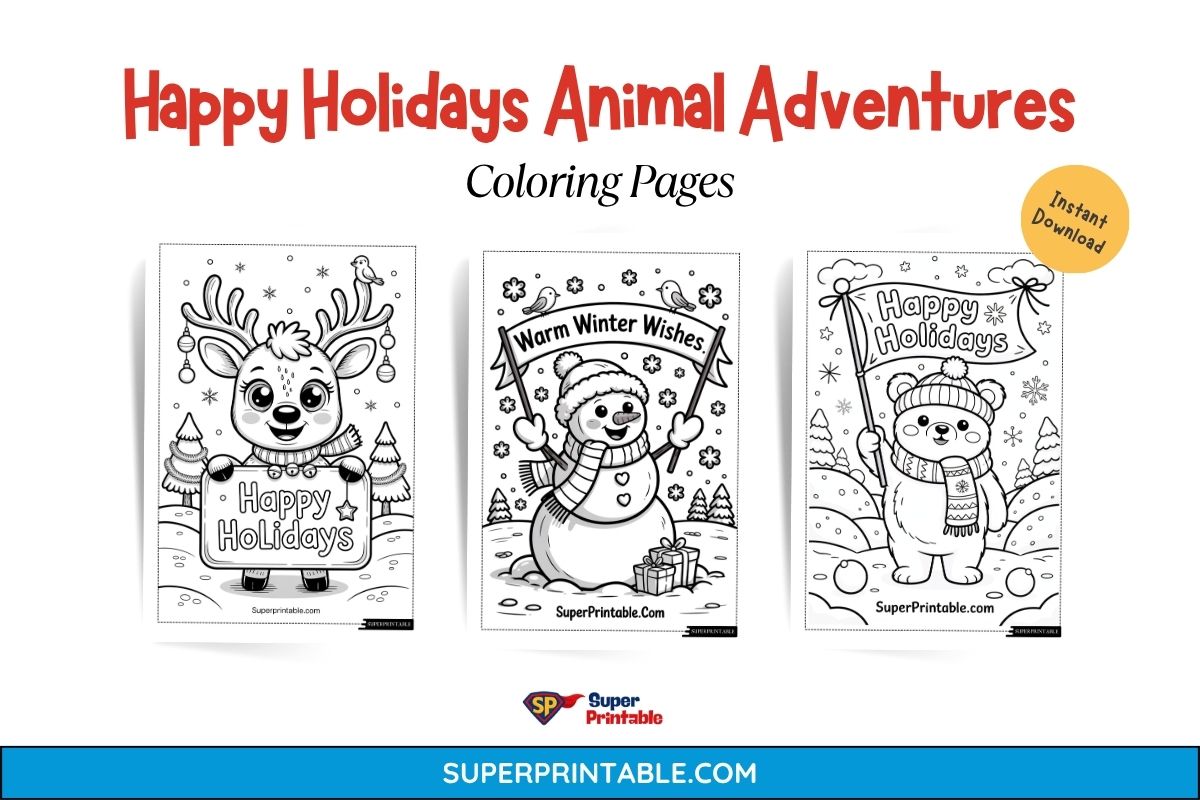 12+ Happy Holidays Animal Adventures Coloring Pages | Free PDF