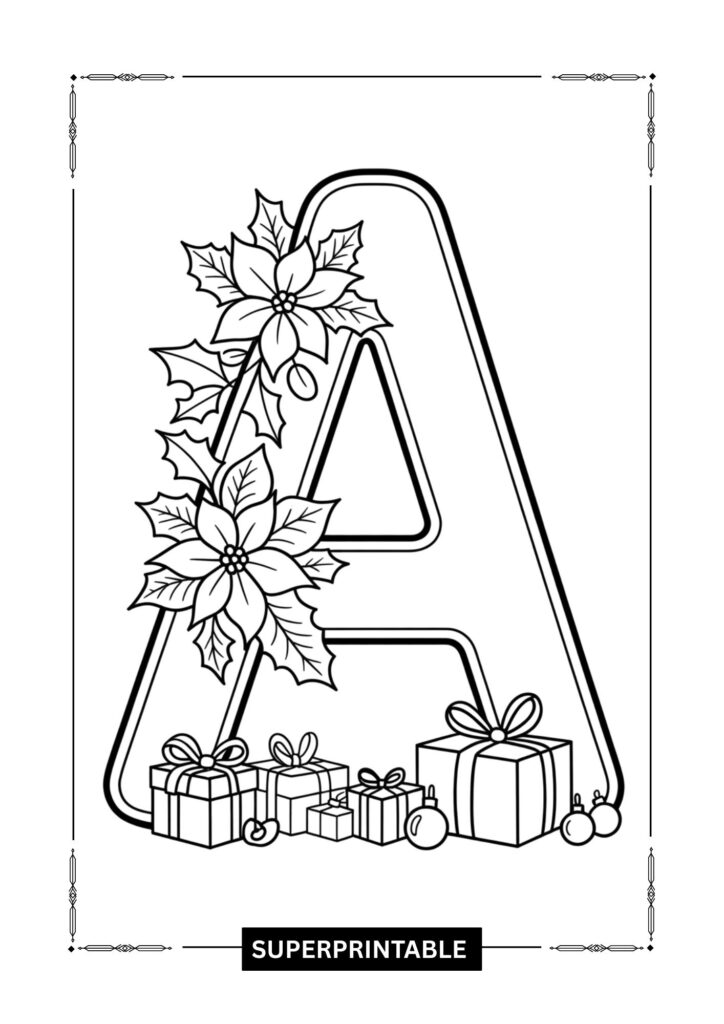 Poinsettia Gift Alphabet Coloring Pages 1