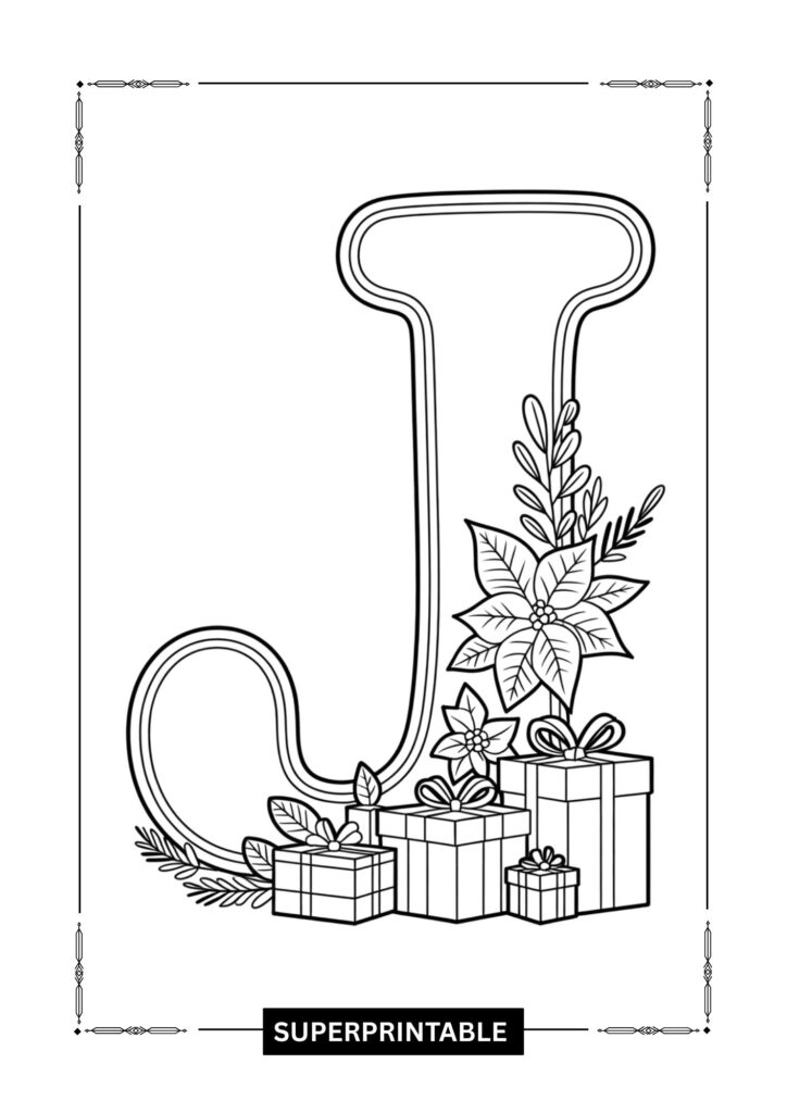 Poinsettia Gift Alphabet Coloring Pages 10