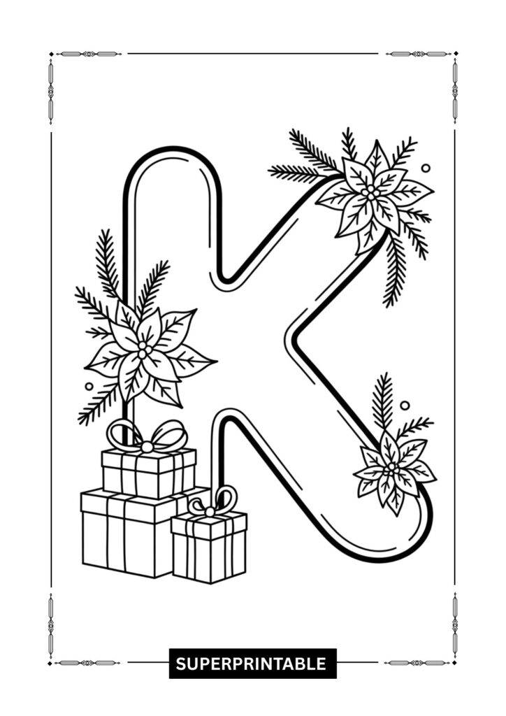 Poinsettia Gift Alphabet Coloring Pages 11