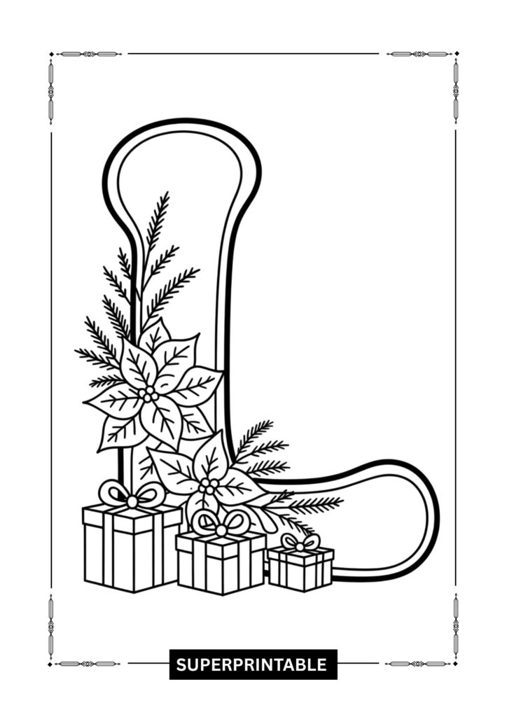 Poinsettia Gift Alphabet Coloring Pages 12