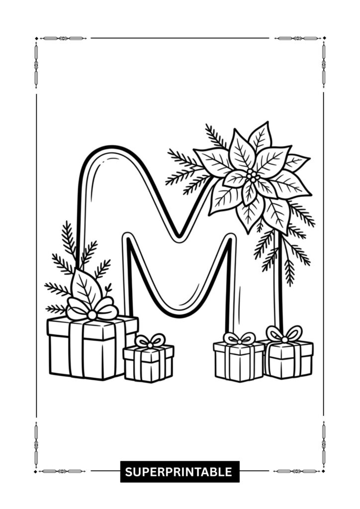 Poinsettia Gift Alphabet Coloring Pages 13