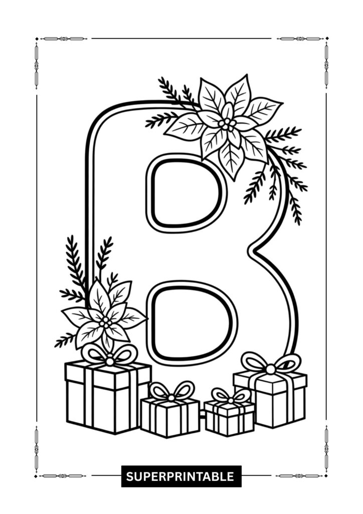 Poinsettia Gift Alphabet Coloring Pages 2
