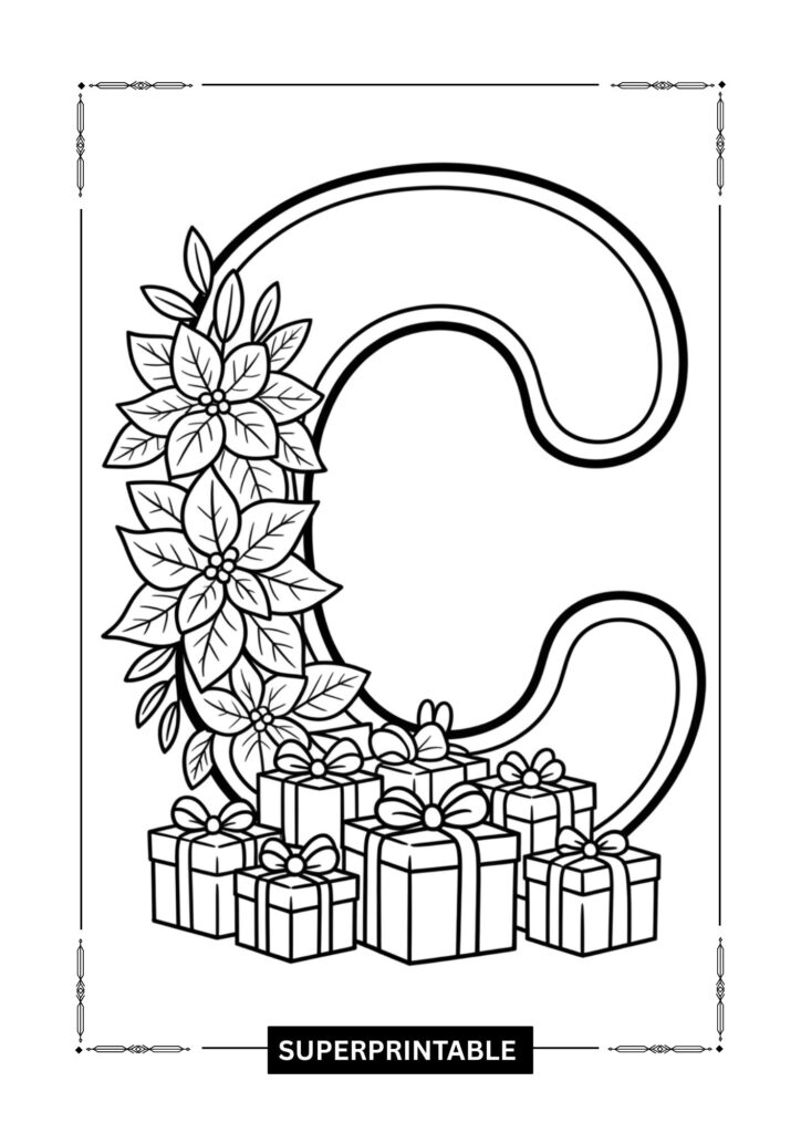 Poinsettia Gift Alphabet Coloring Pages 3
