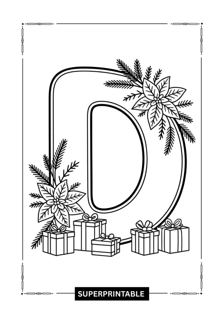 Poinsettia Gift Alphabet Coloring Pages 4