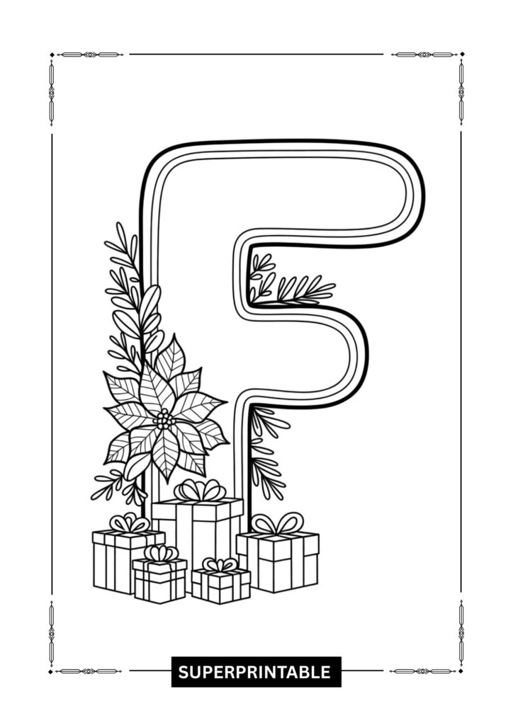 Poinsettia Gift Alphabet Coloring Pages 6