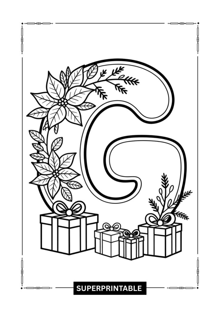 Poinsettia Gift Alphabet Coloring Pages 7
