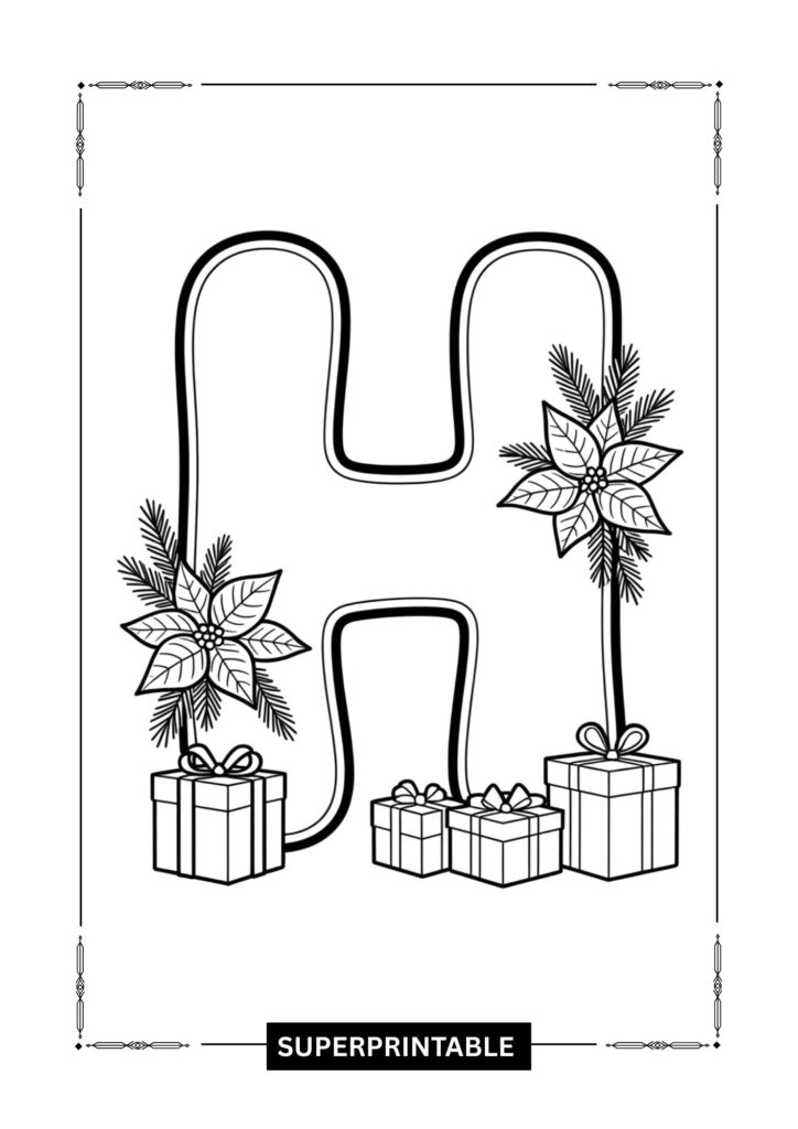 Poinsettia Gift Alphabet Coloring Pages 8