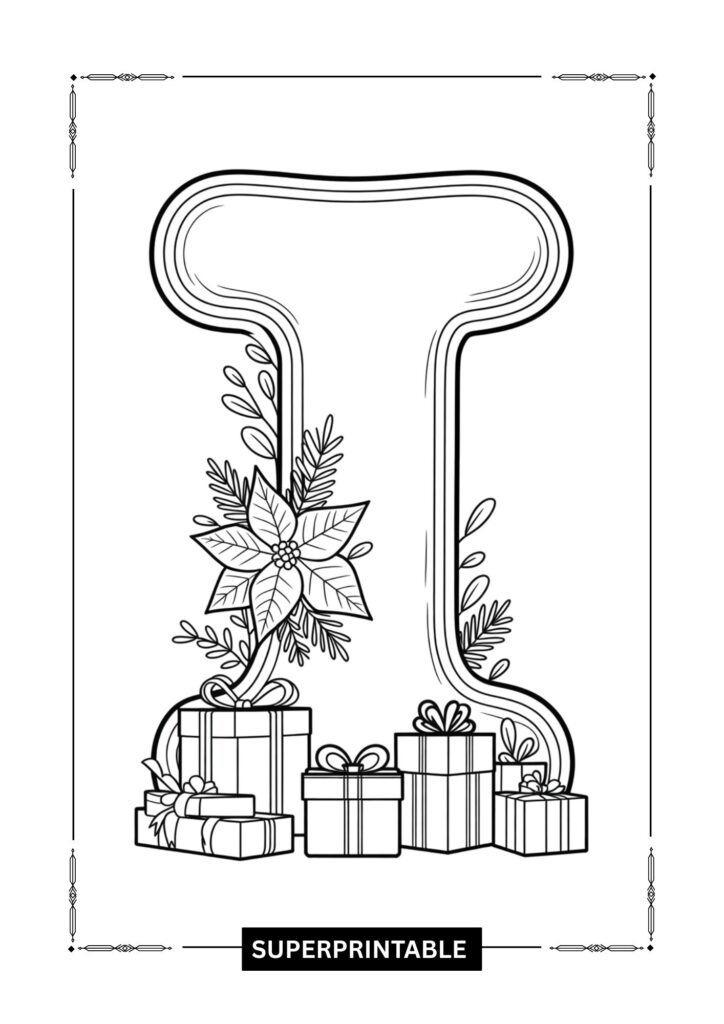 Poinsettia Gift Alphabet Coloring Pages 9