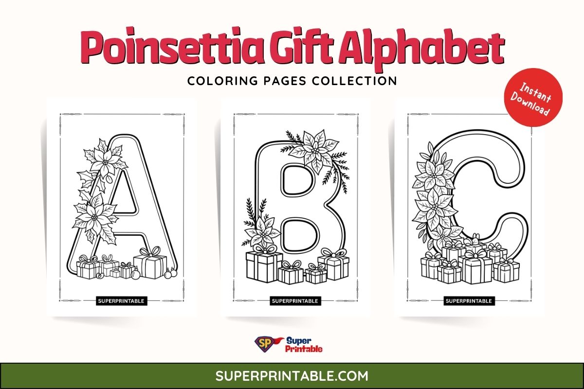 Poinsettia Gift Alphabet Coloring Pages
