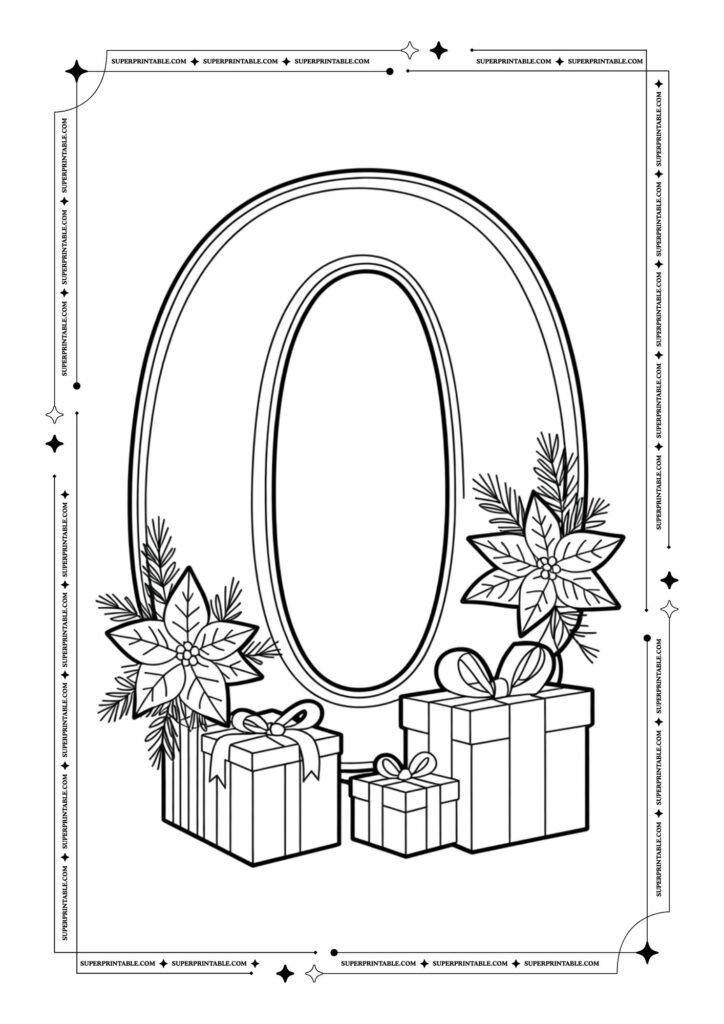 Poinsettia & Presents Christmas Numbers Coloring Pages 1