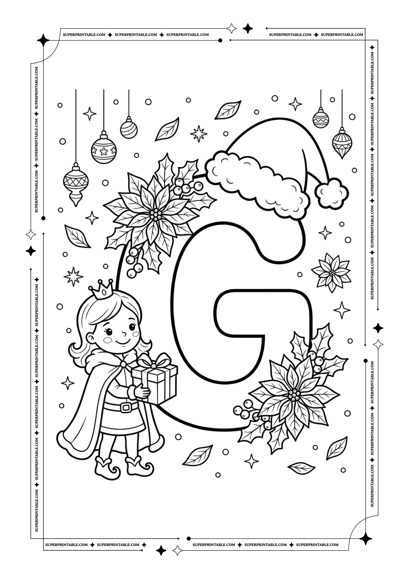 Poinsettia Princess Christmas Alphabet Coloring Pages (Free PDF)
