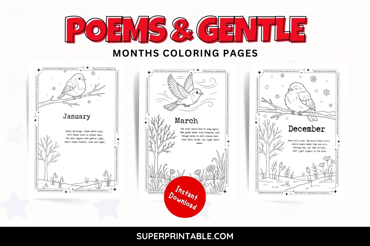 12+ Poems & Gentle Months Coloring Pages