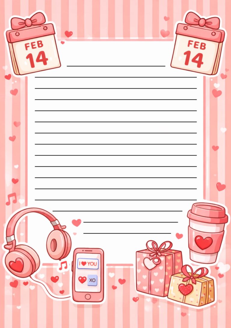 Valentines Digital Writing Papers (Free PDF Printables) - SuperPrintable