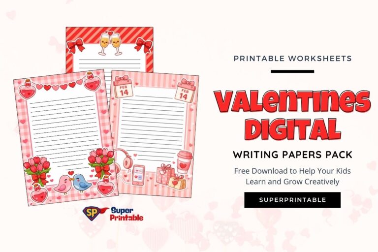 Valentines Digital Writing Papers (Free PDF Printables) - SuperPrintable