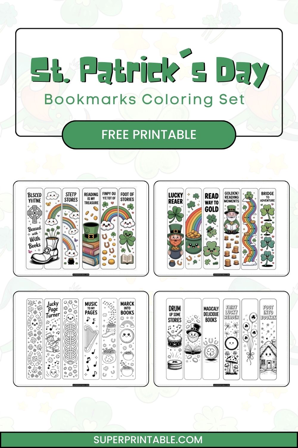 30 St. Patrick's Day Bookmarks Coloring Set Pinterest Image