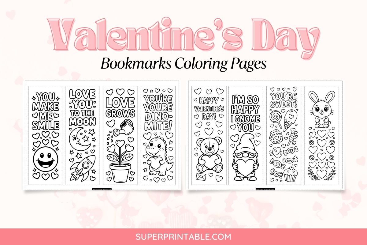 30 Valentine’s Day Bookmarks Coloring Pages