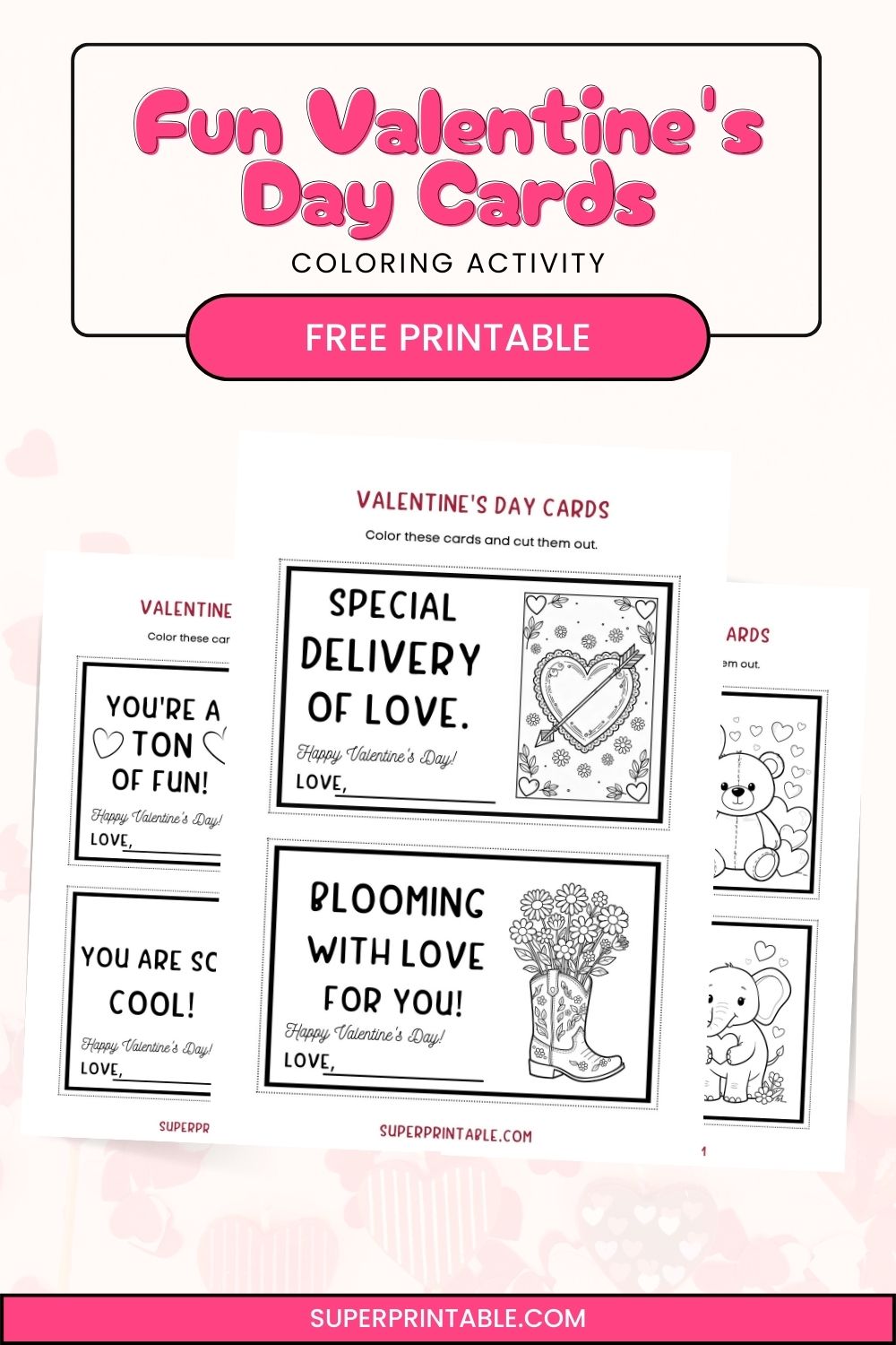 Fun Valentine's Day Cards Coloring Activity Pinterest Image