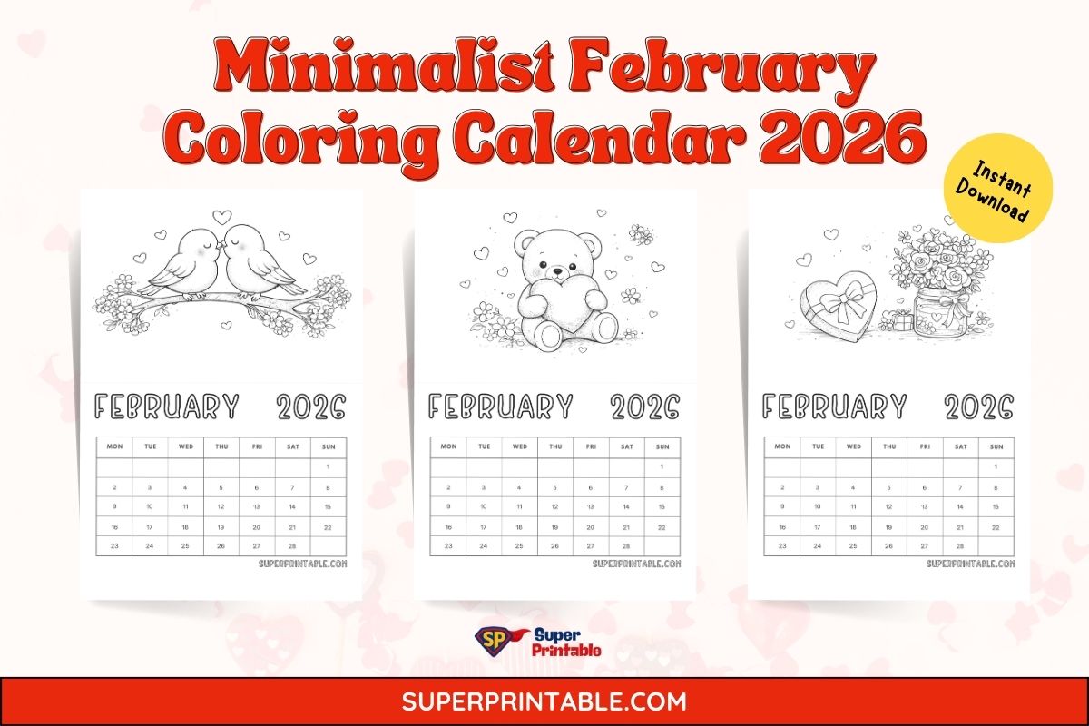 Minimalist February Coloring Calendar 2026