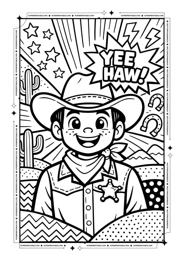 Pop Art Cowboys Coloring Pages For Kids & Adults 1