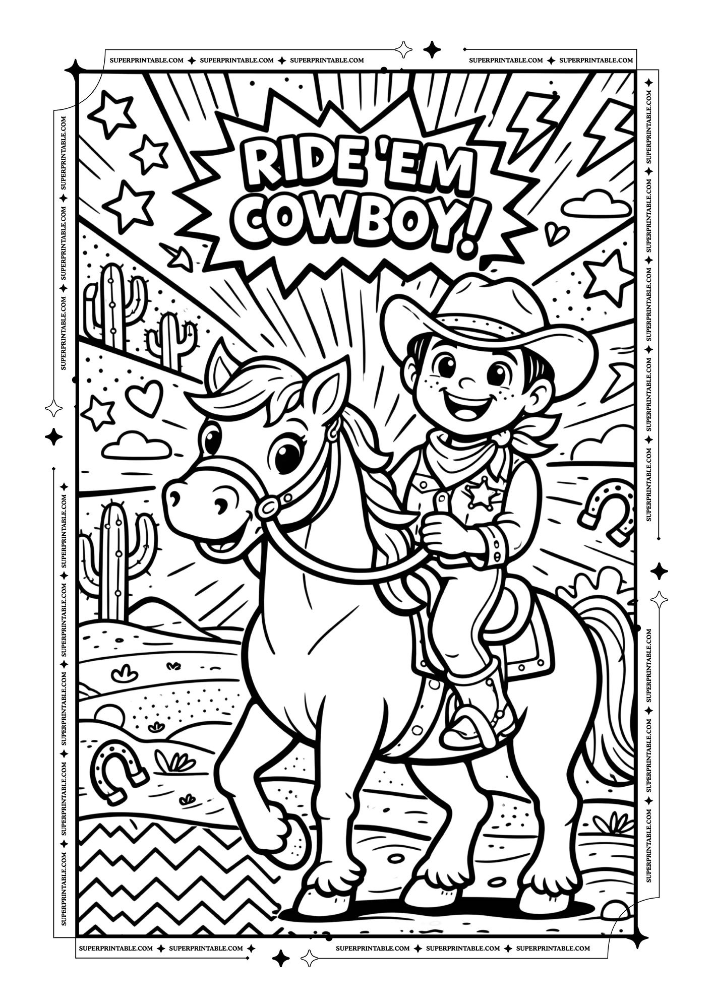 Pop Art Cowboys Coloring Pages For Kids & Adults 3