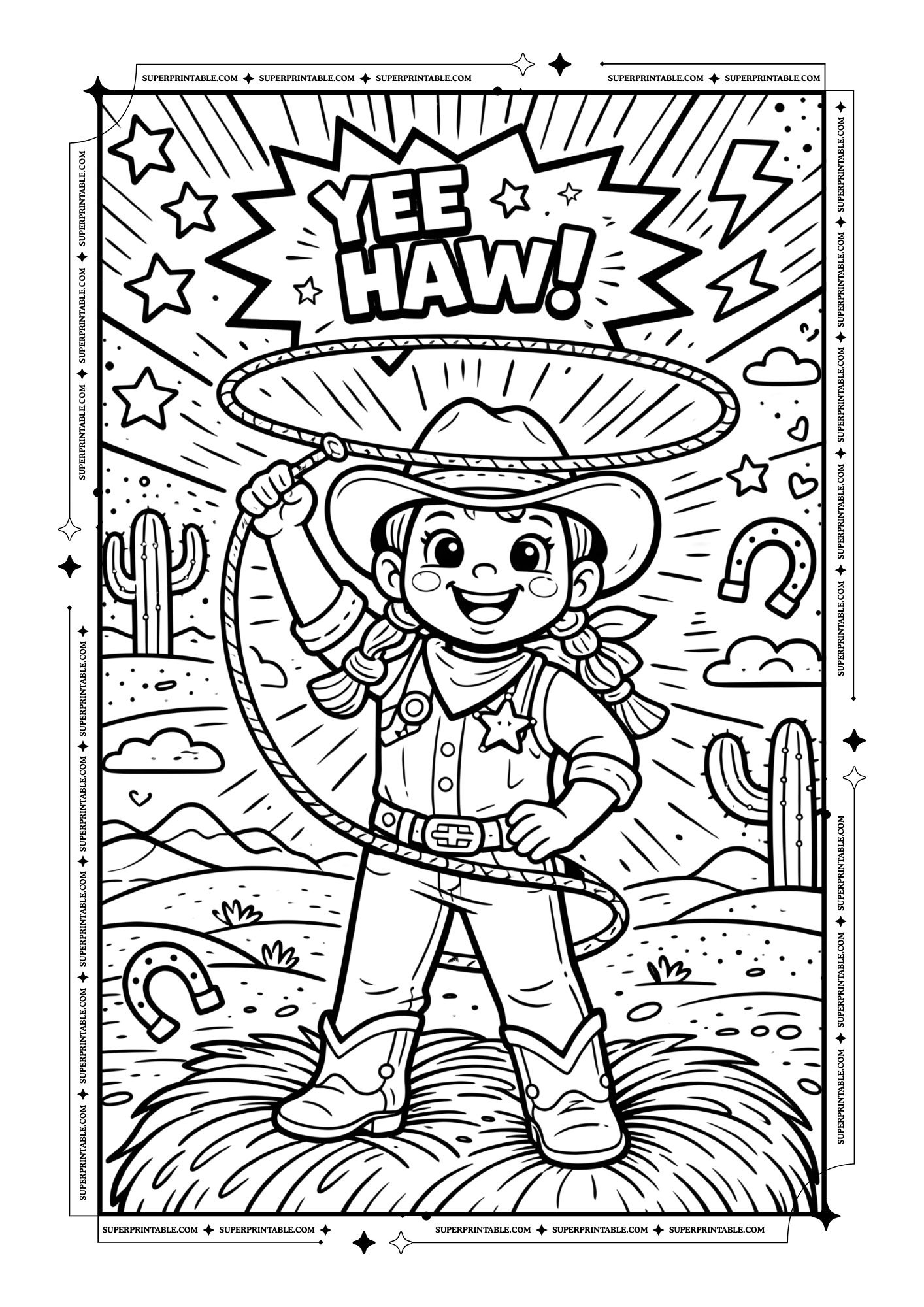 Pop Art Cowboys Coloring Pages For Kids & Adults 5