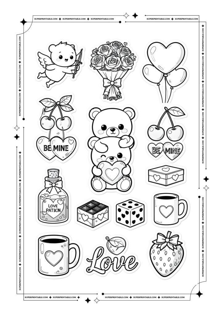 Valentines Sticker Coloring Pages 1