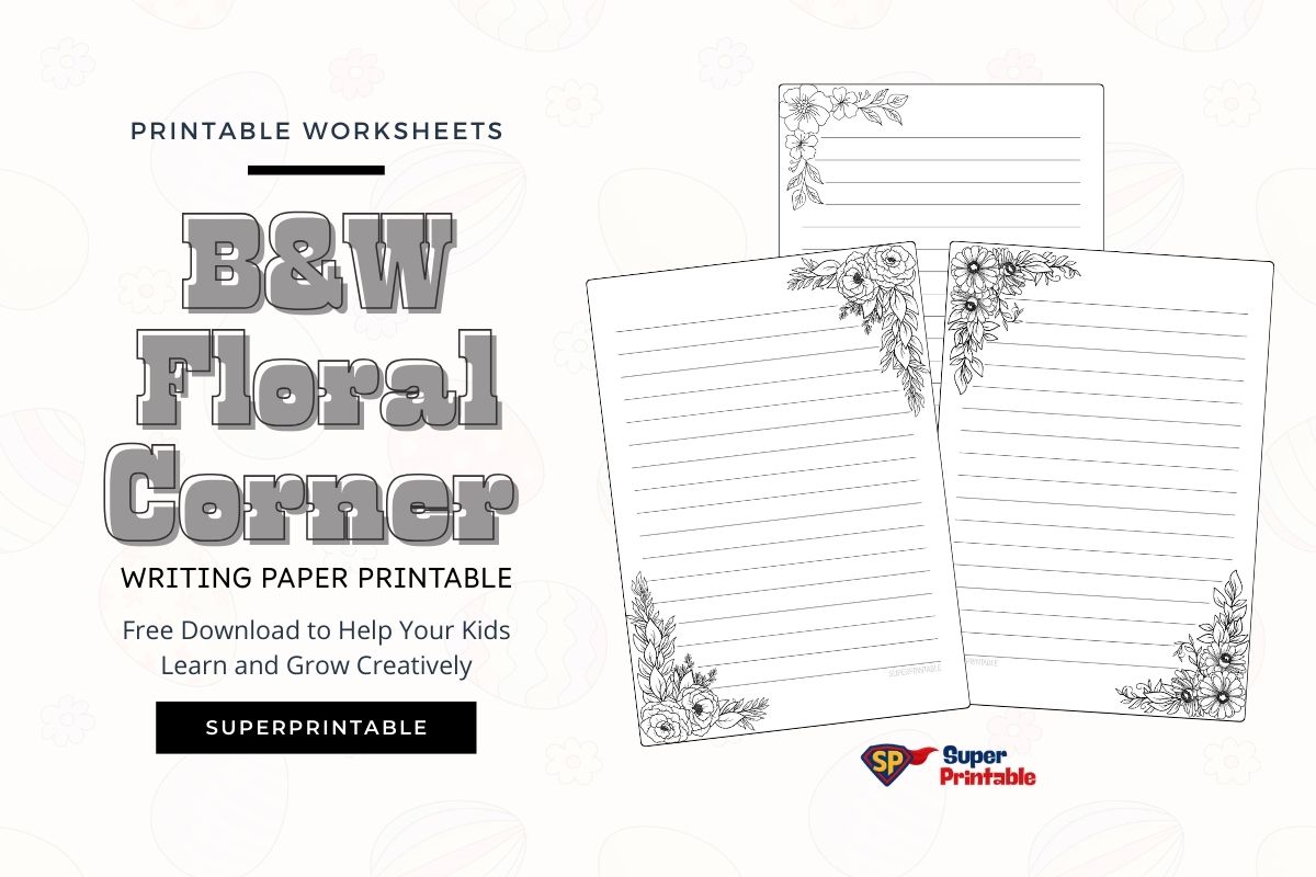 10+ Black and White Floral Corner Writing Paper Printable (Free)