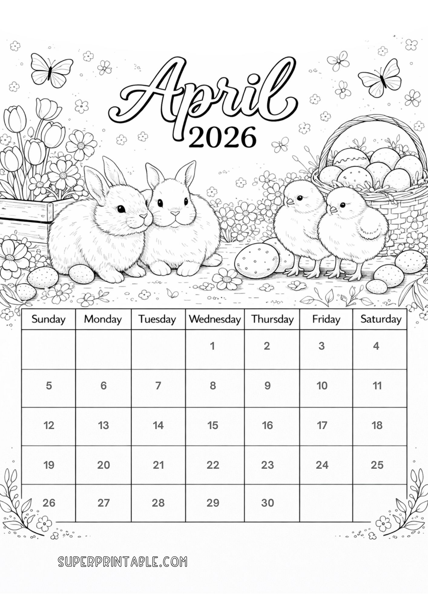 10 April Coloring Calendar 2026 (Free PDF Printables)