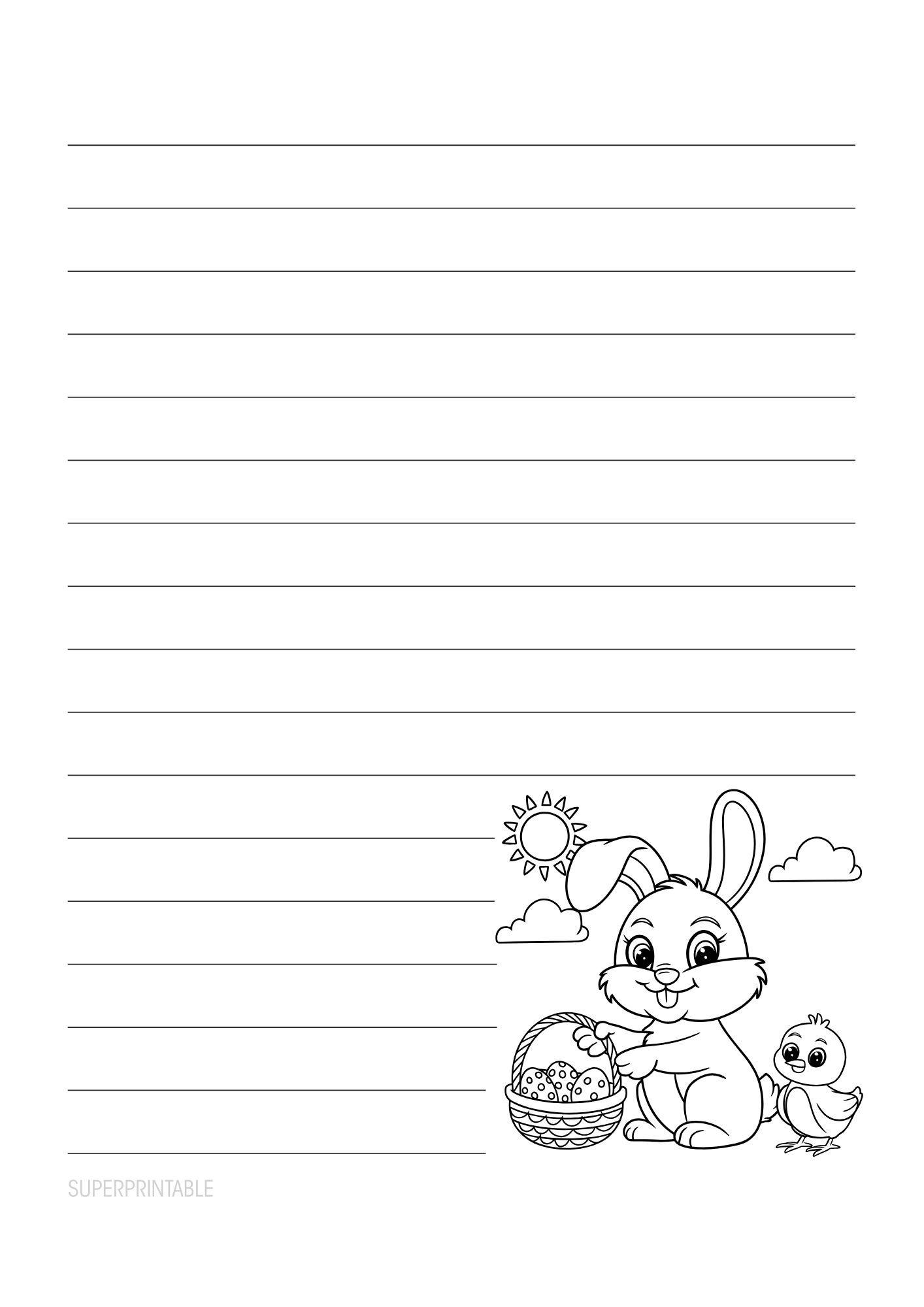 Cute Easter Bunny Lined Writing Paper Printable for Kids (Free)
