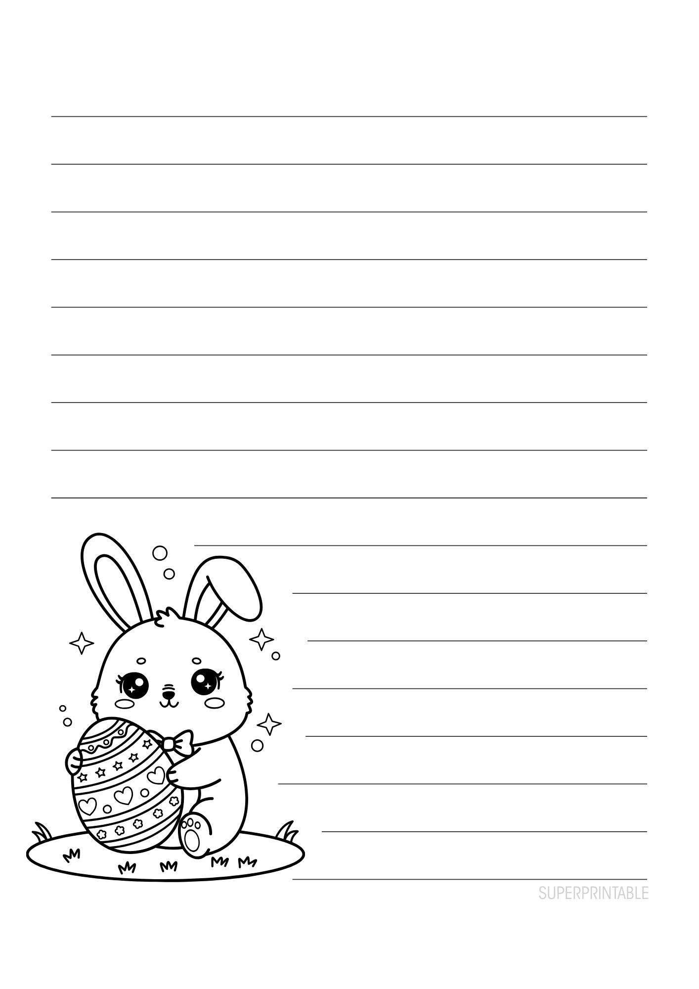 Cute Easter Bunny Lined Writing Paper Printable for Kids (Free)