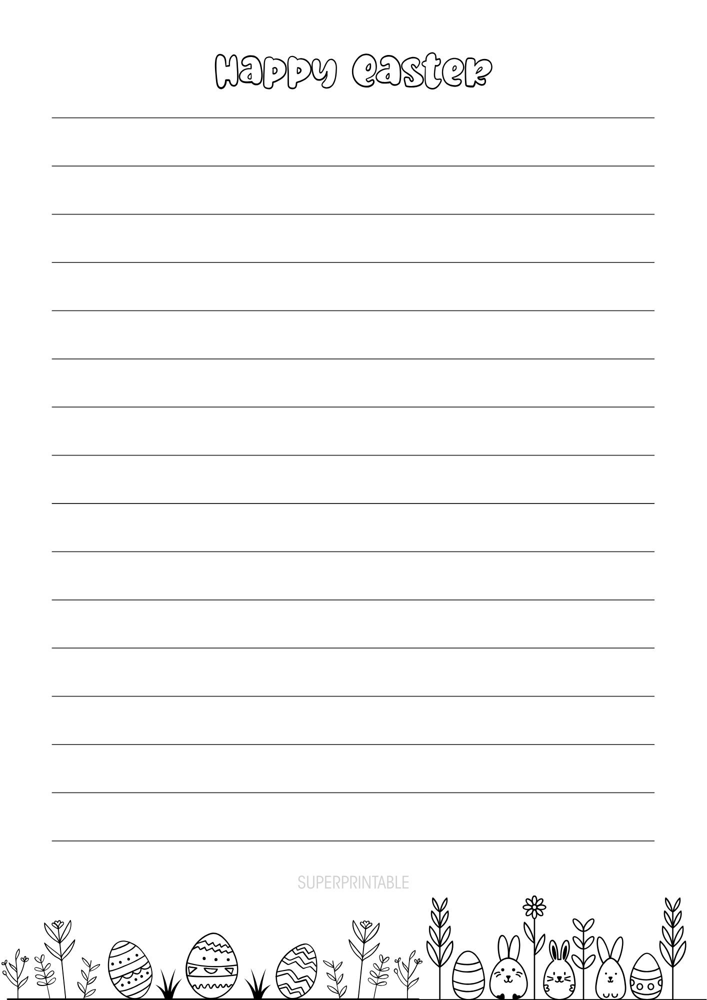 Cute Easter Bunny Lined Writing Paper Printable for Kids (Free)