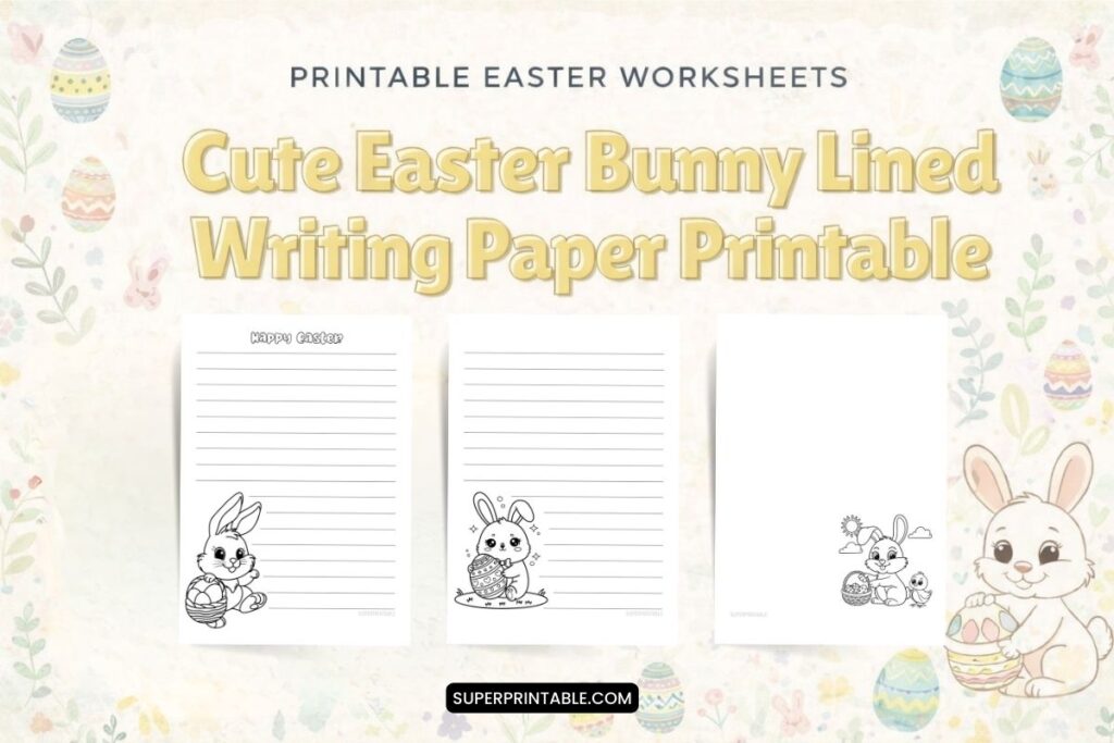 Cute Easter Bunny Lined Writing Paper Printable for Kids (Free)