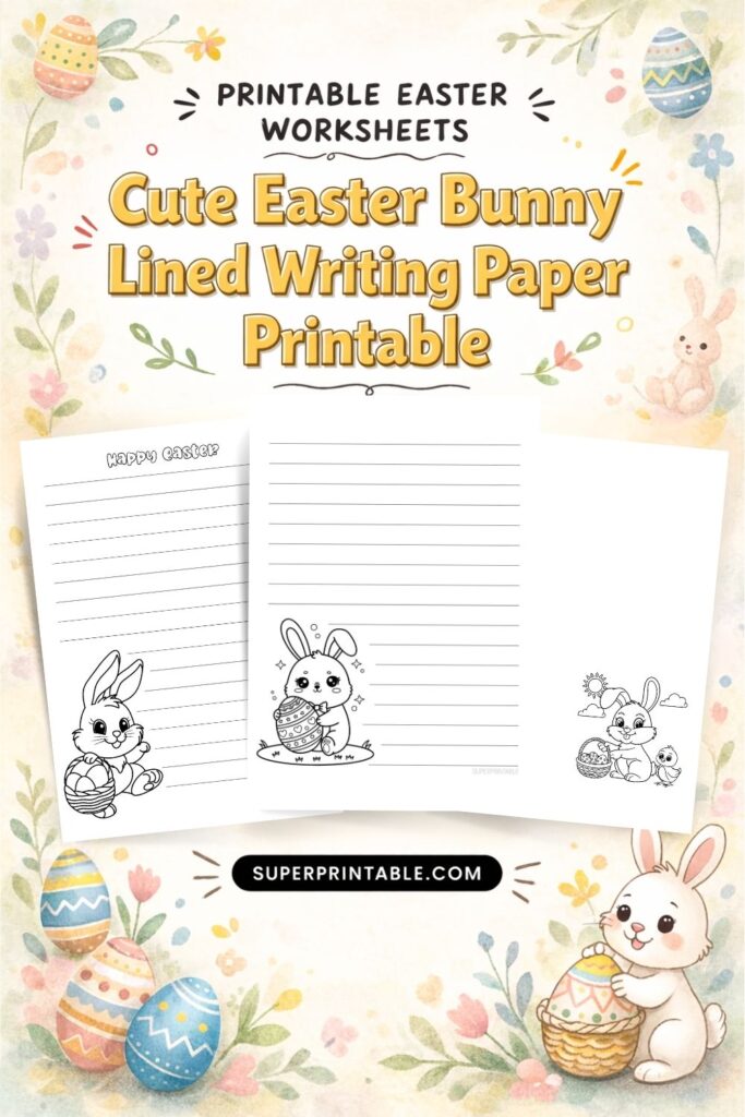 Cute Easter Bunny Lined Writing Paper Printable for Kids (Free)