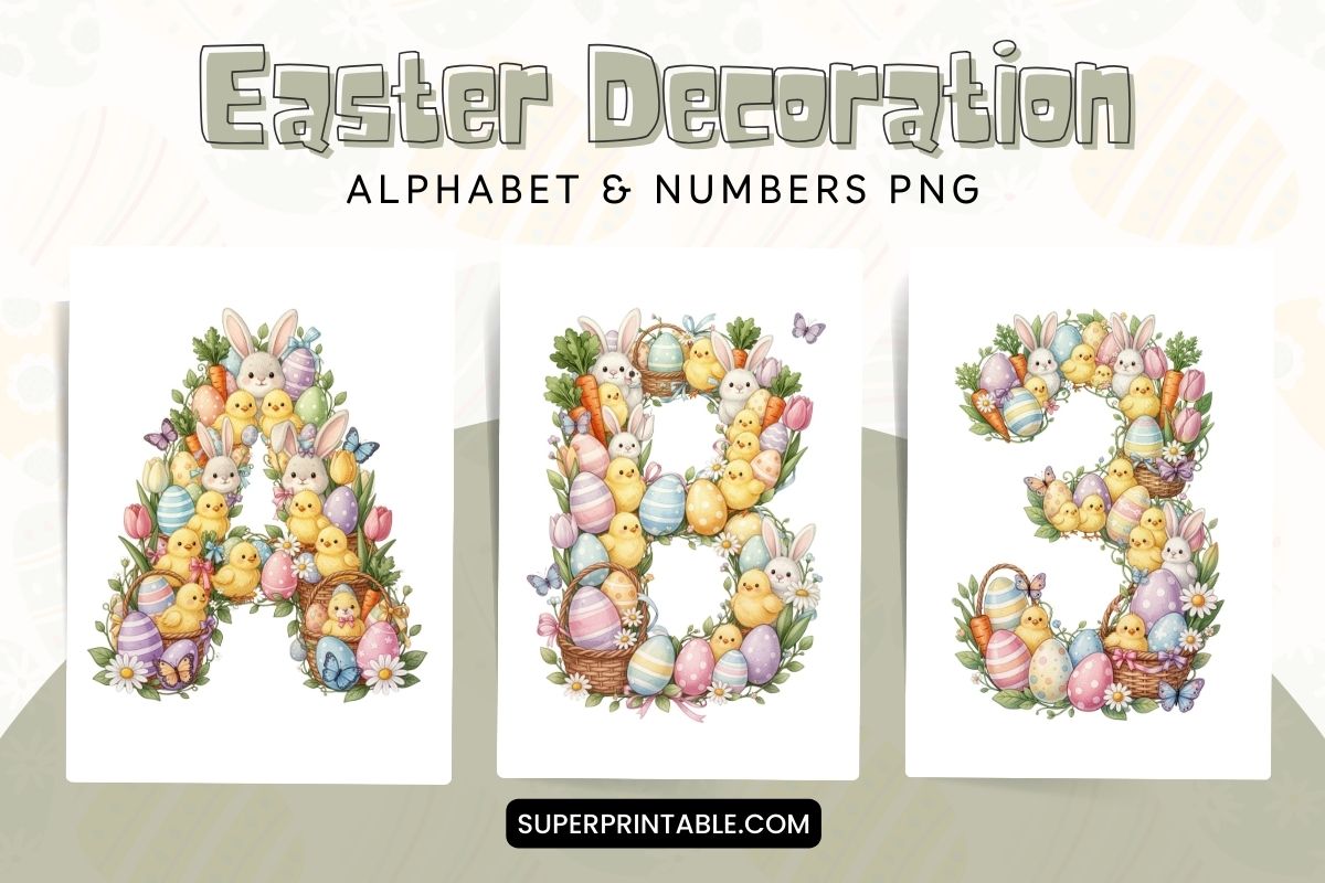 Easter Decoration Alphabet & Numbers PNG 