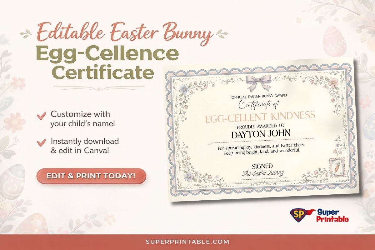Editable Easter Bunny Egg-Cellence Certificate