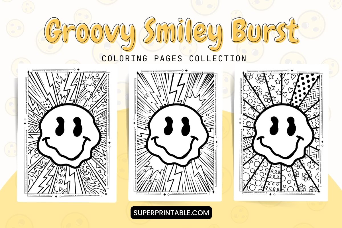 Groovy Smiley Burst Coloring Pages
