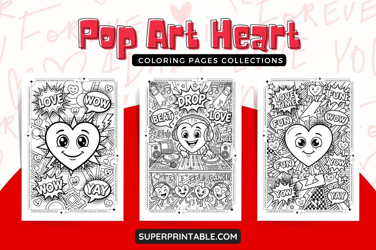 10 Pop Art Heart Coloring Pages