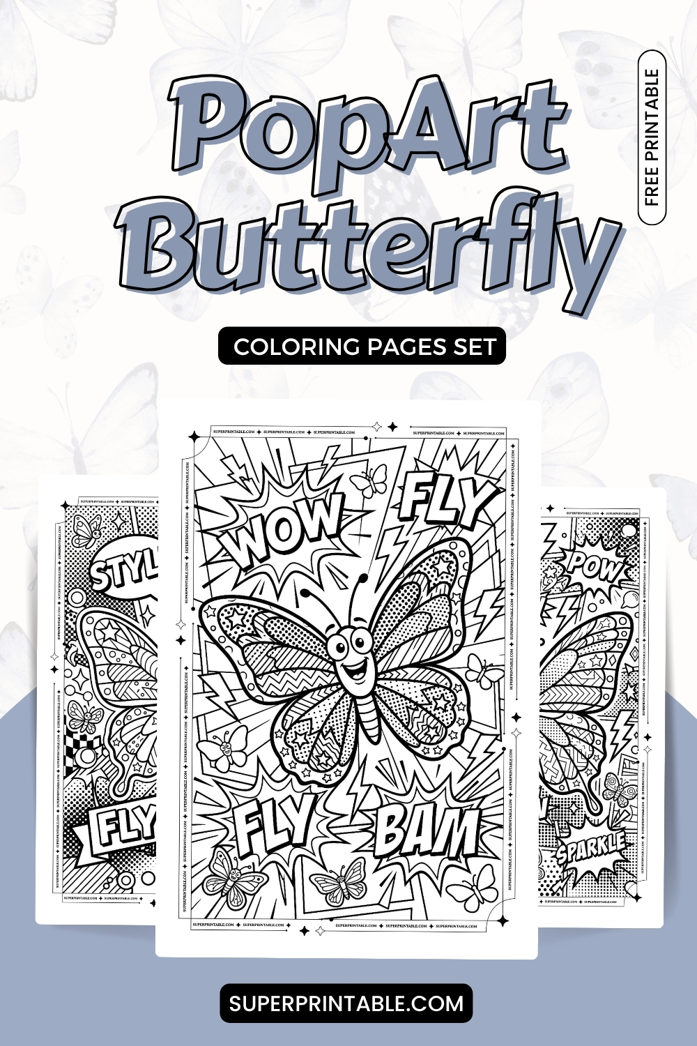 10 PopArt Butterfly Coloring Pages Set Pinterest Image