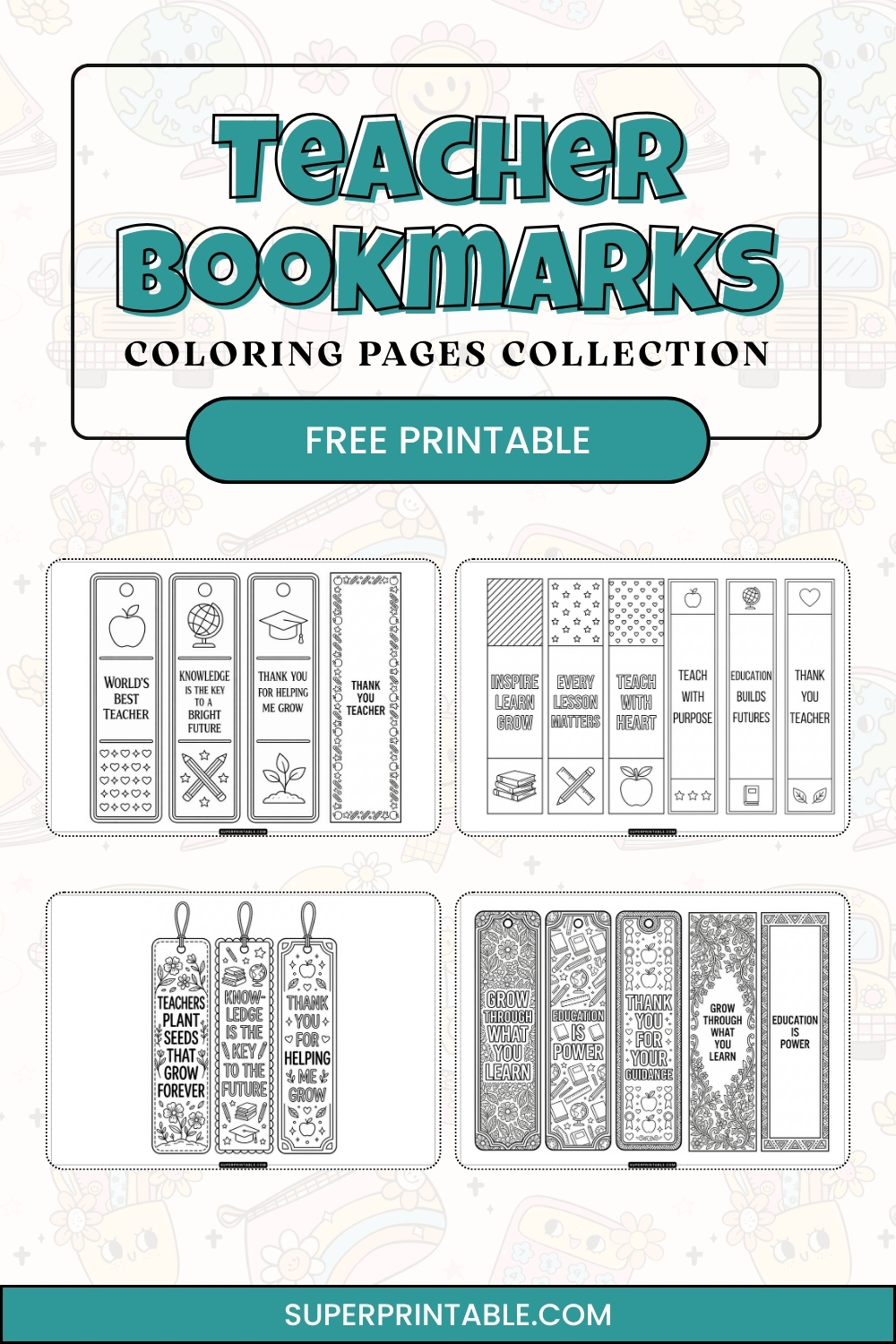 15+ Teacher Bookmarks Coloring Pages (Free PDF Printables)