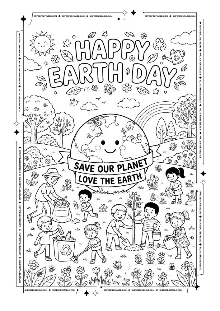 Happy Earth Day Coloring Pages (Free PDF Printables)
